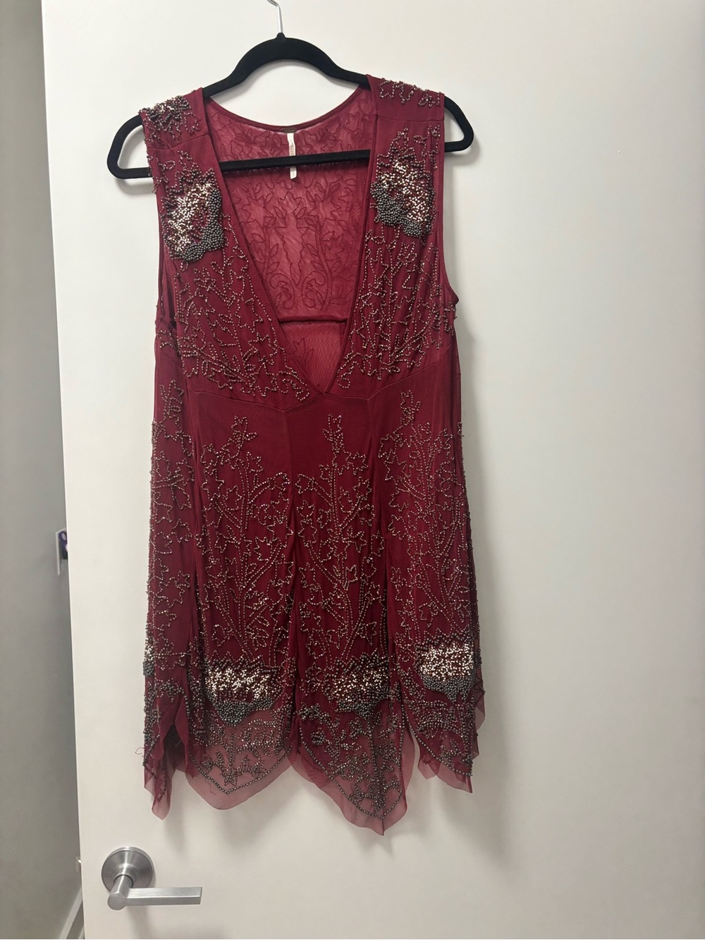 Free People Beaded V-Neck Mini Dress